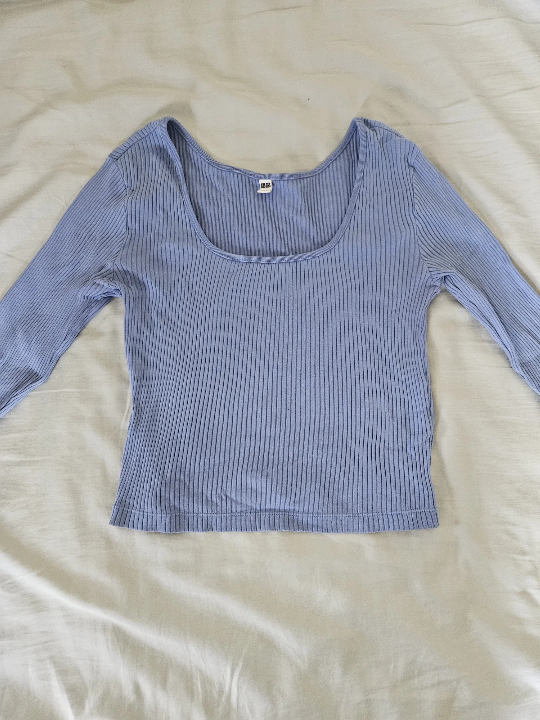 UNIQLO Ribbed Long Sleeve Crop Top - Blue - XS/TP