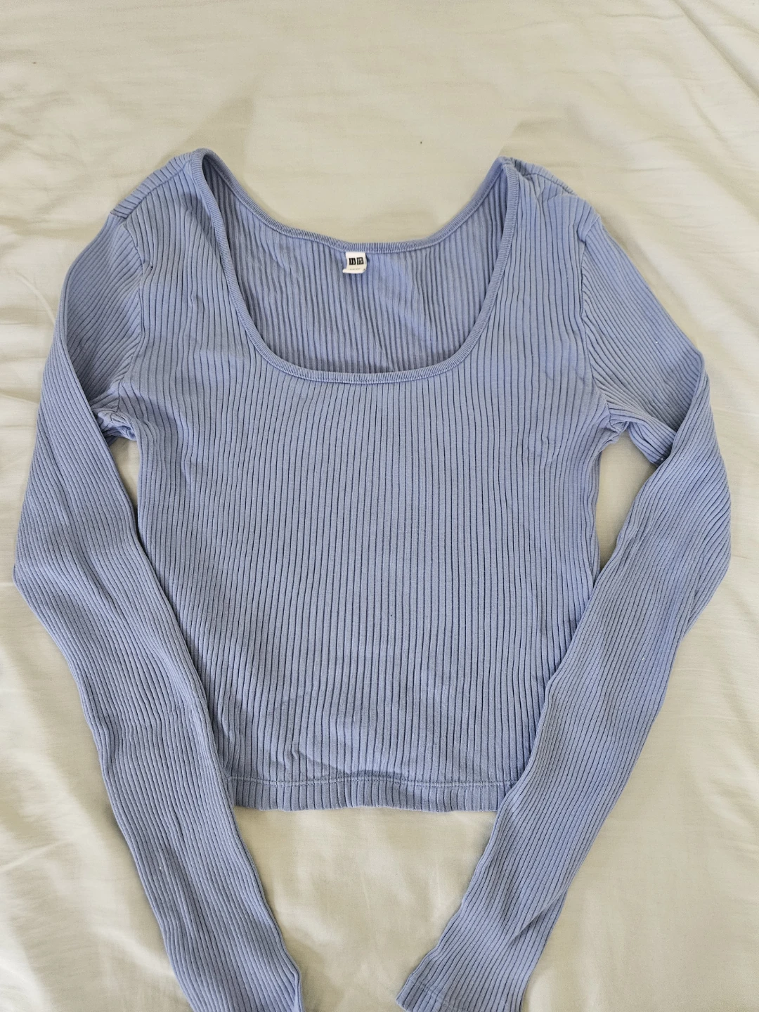 UNIQLO Ribbed Long Sleeve Crop Top - Blue - XS/TP - photo 2