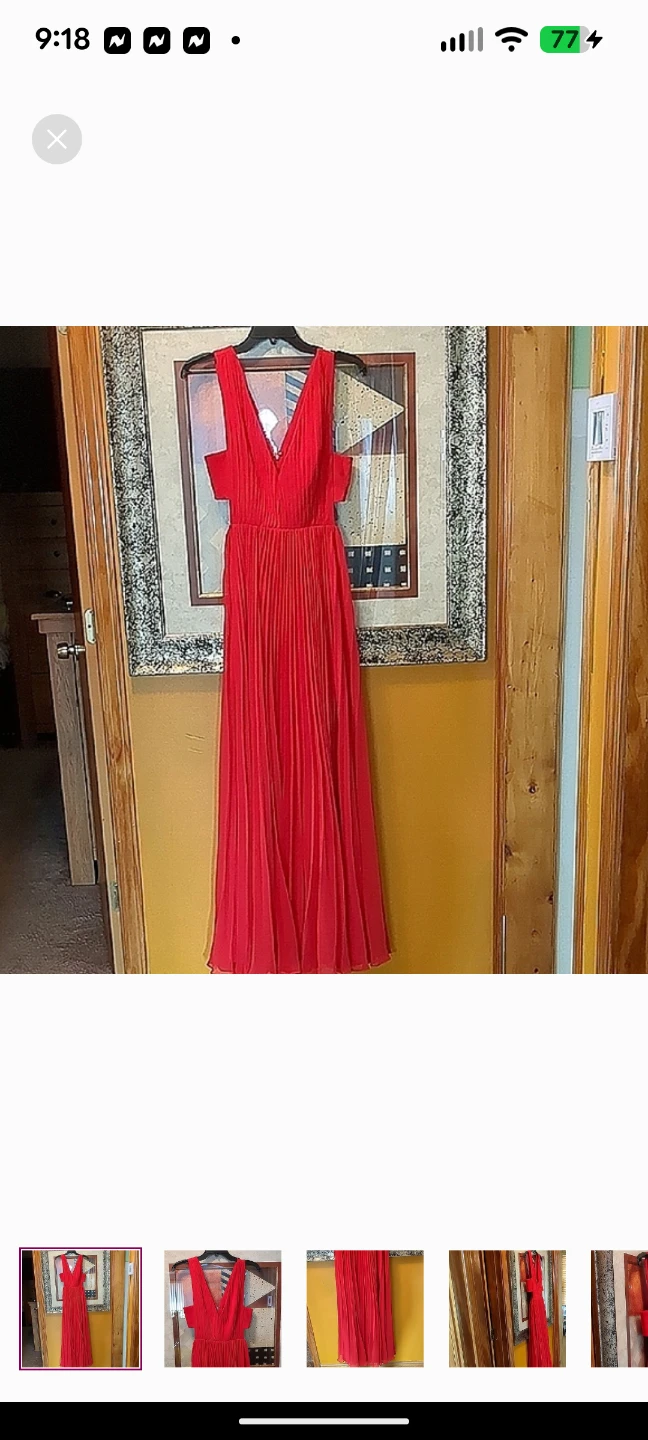 Fame and Partners Red Ruched V-Neck Backless Gown