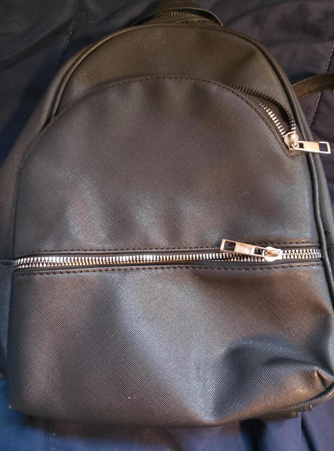 Black Faux Leather Mini Backpack