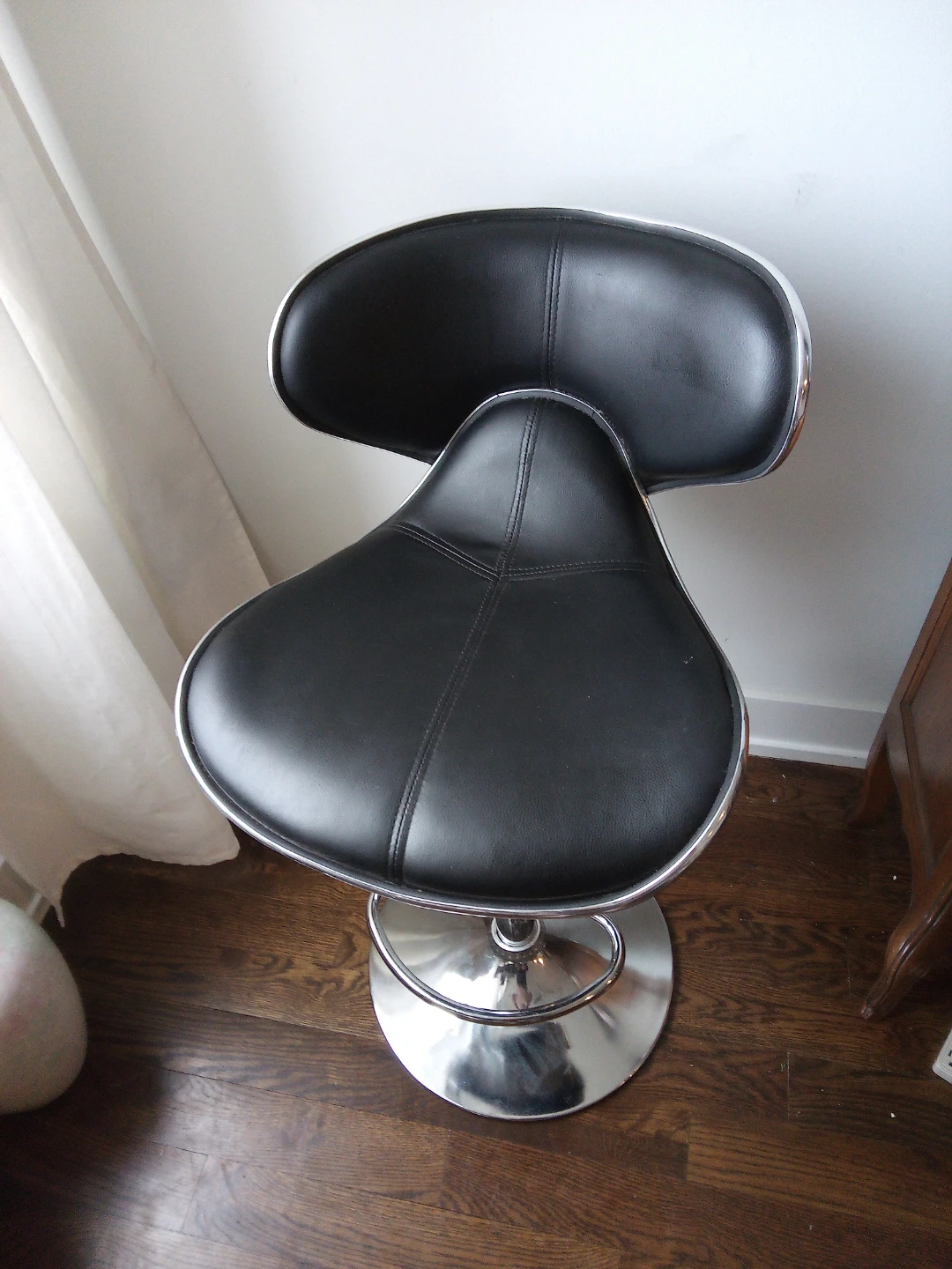 Black Faux Leather Adjustable Bar Stool - photo 2