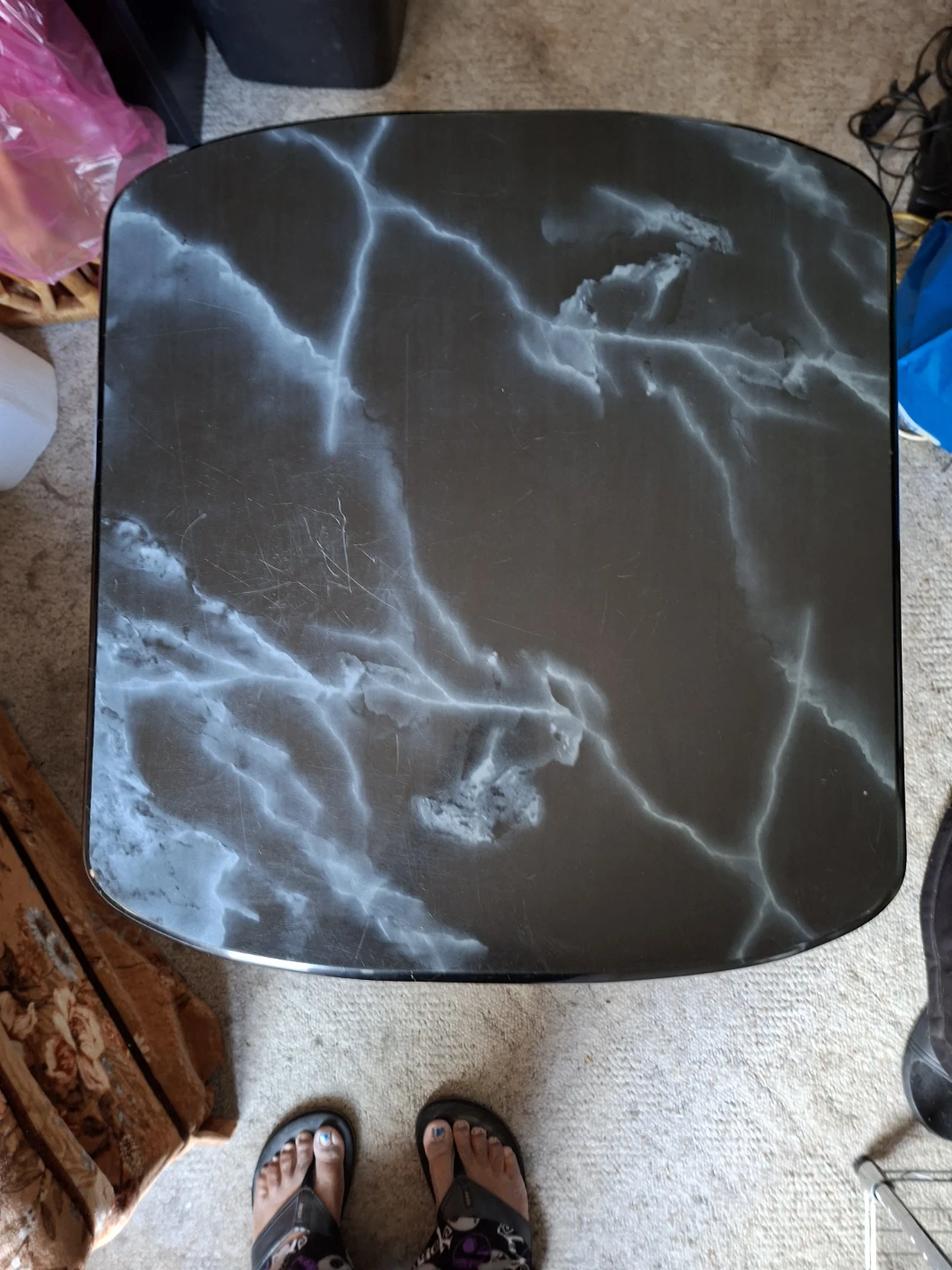 Black End Table with Marble Design