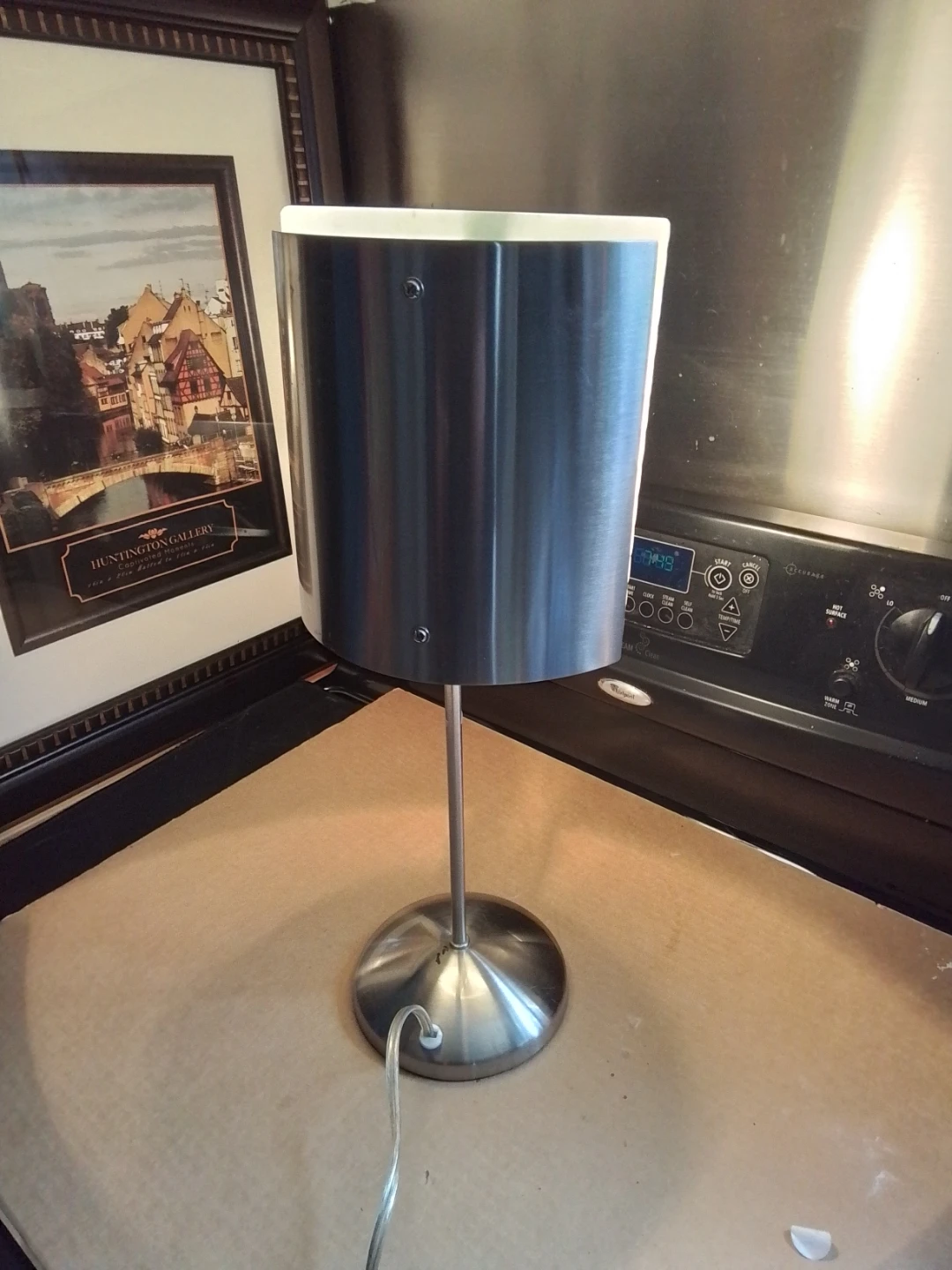 Vintage Modern Brushed Steel & Frosted Glass Table Lamp