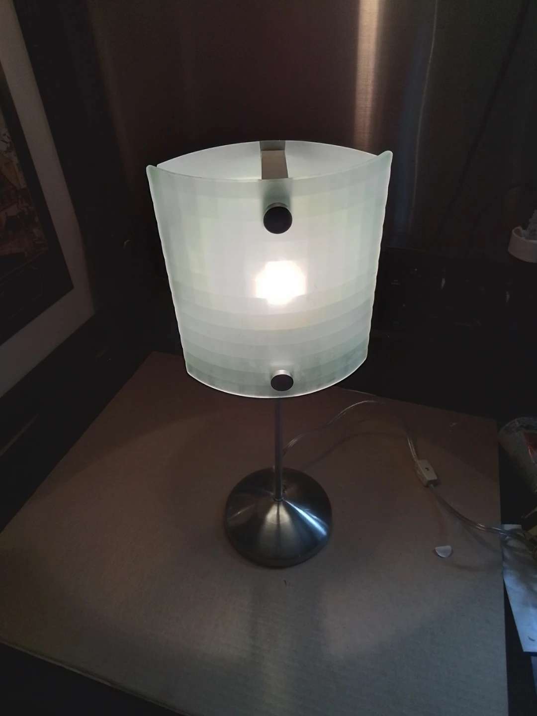 Vintage Modern Brushed Steel & Frosted Glass Table Lamp - photo 4