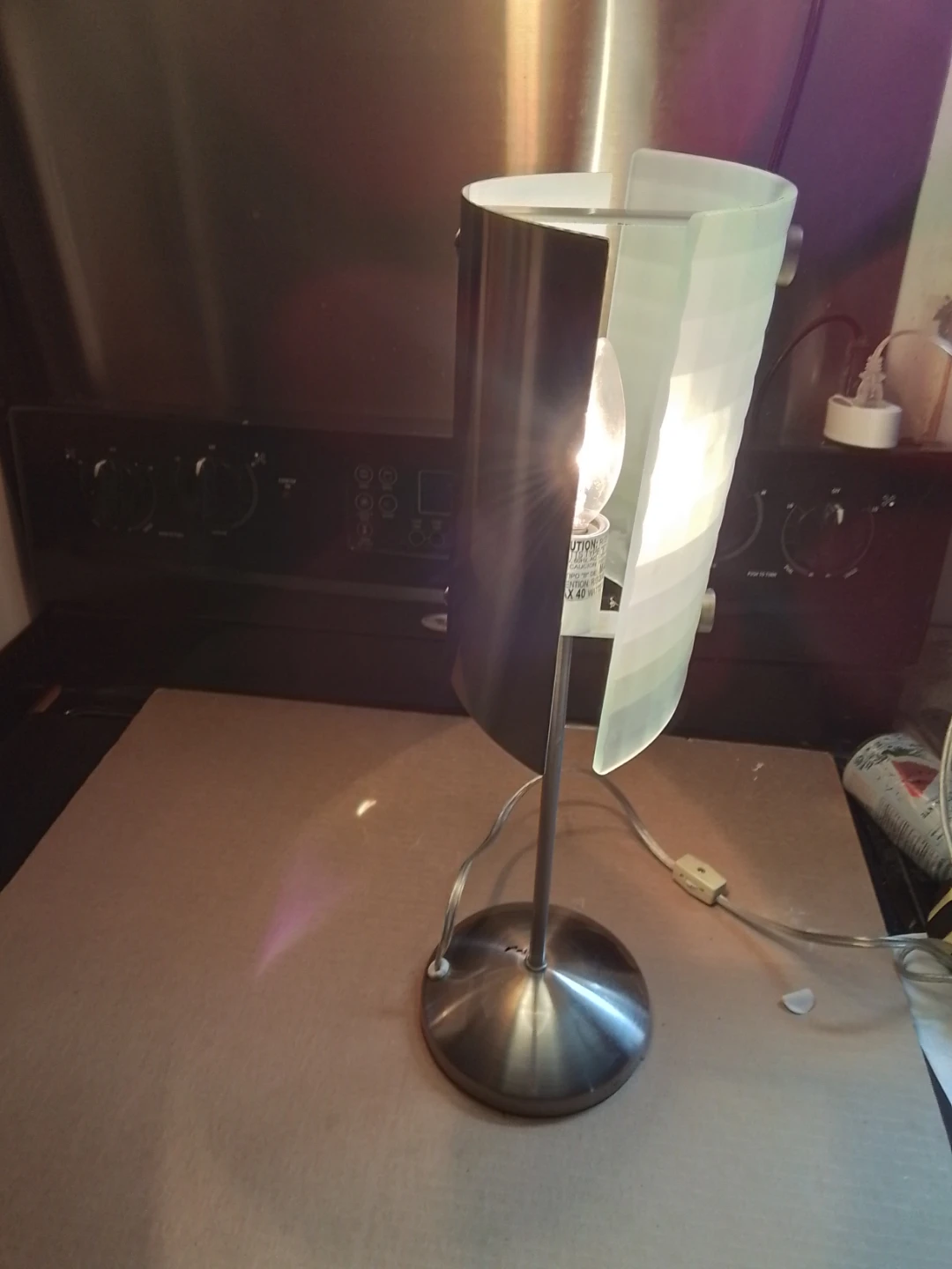 Vintage Modern Brushed Steel & Frosted Glass Table Lamp - photo 5