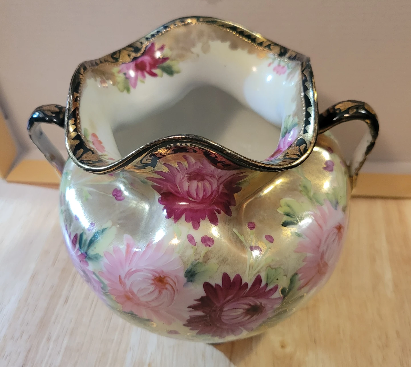 Vintage Floral Ceramic Vase with Handles