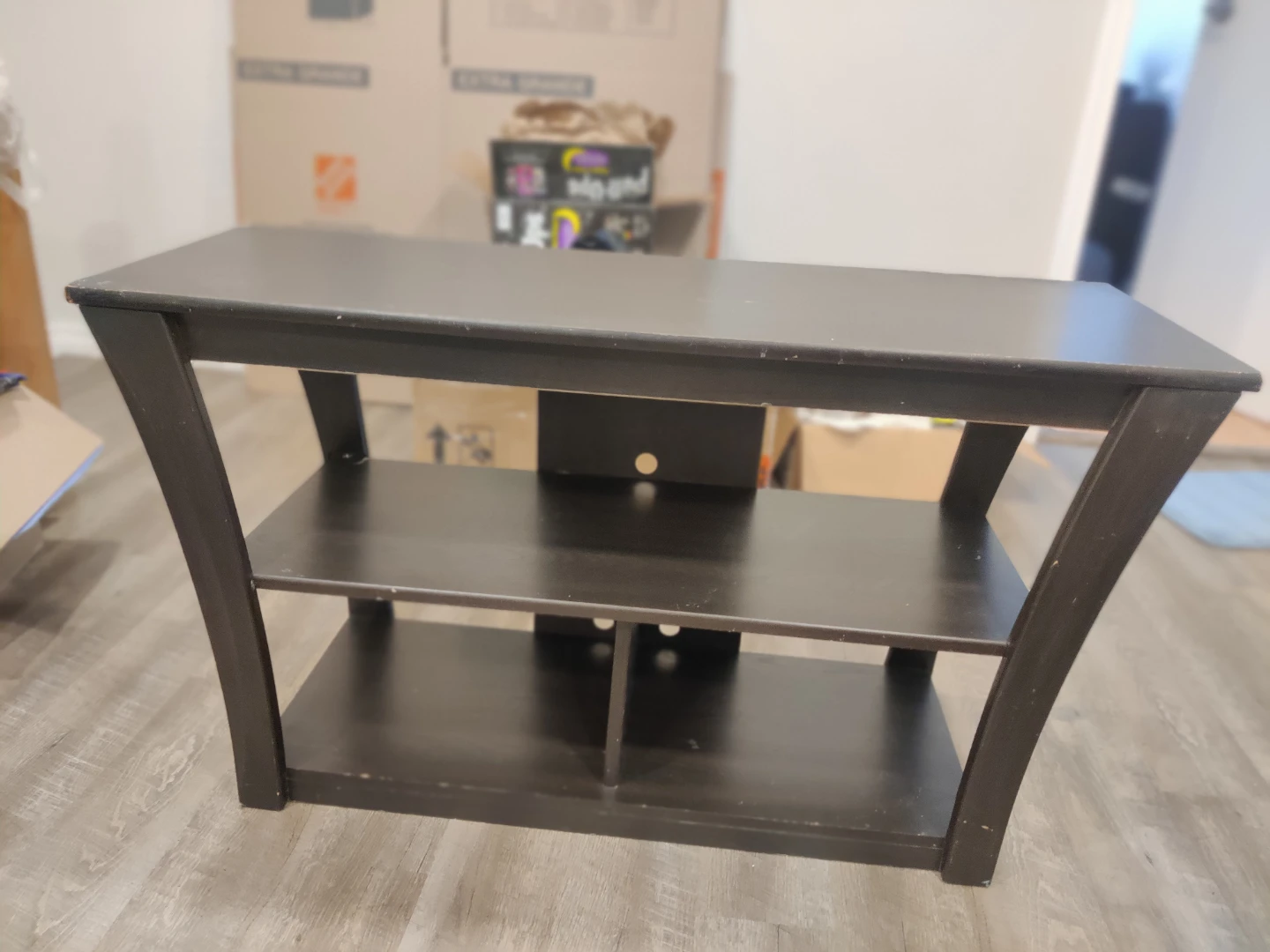 Dark Wood TV Stand with Shelves