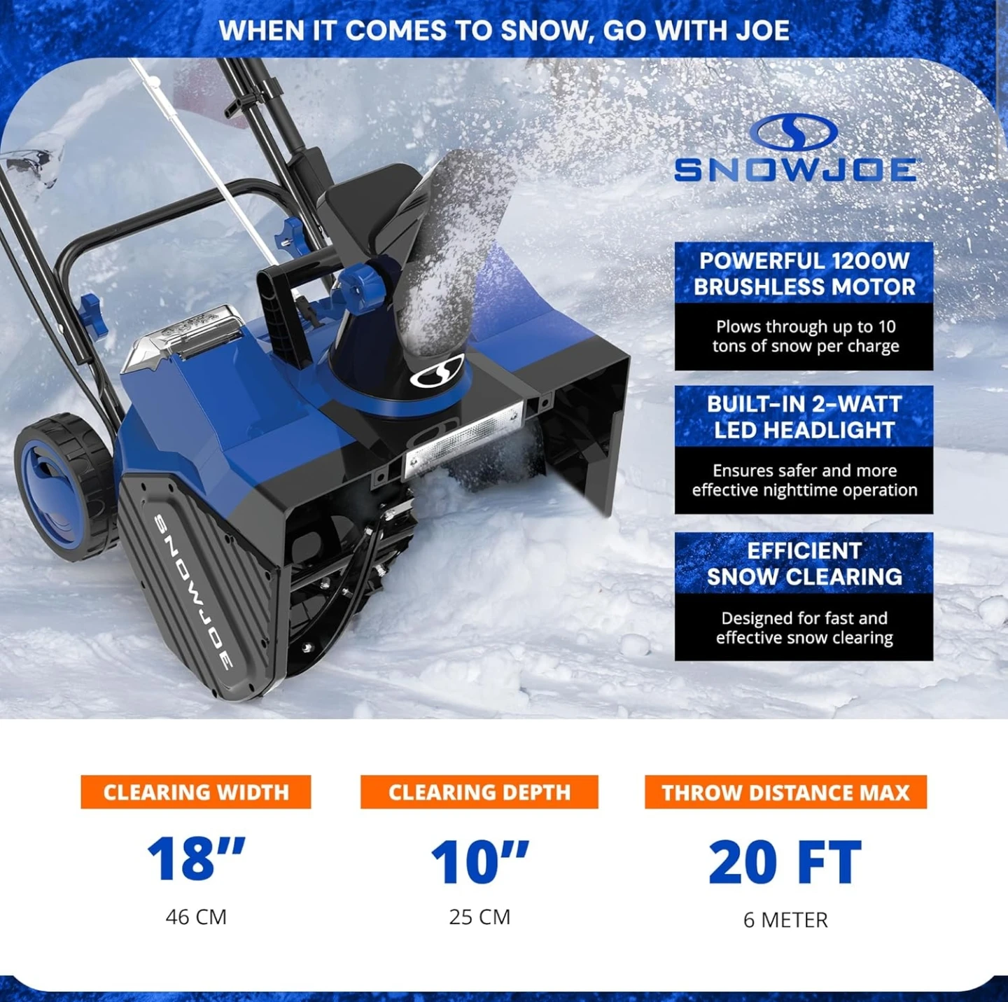 Snow Joe 18-Inch Cordless Electric Snow Blower