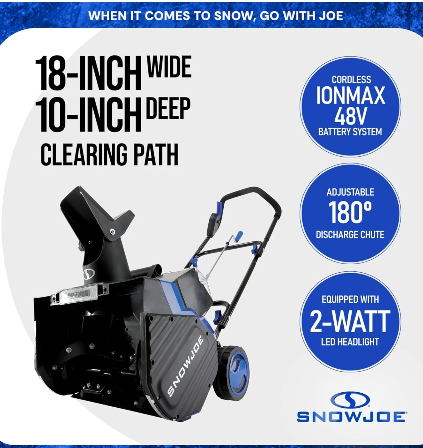 Snow Joe 18-Inch Cordless Electric Snow Blower - photo 2