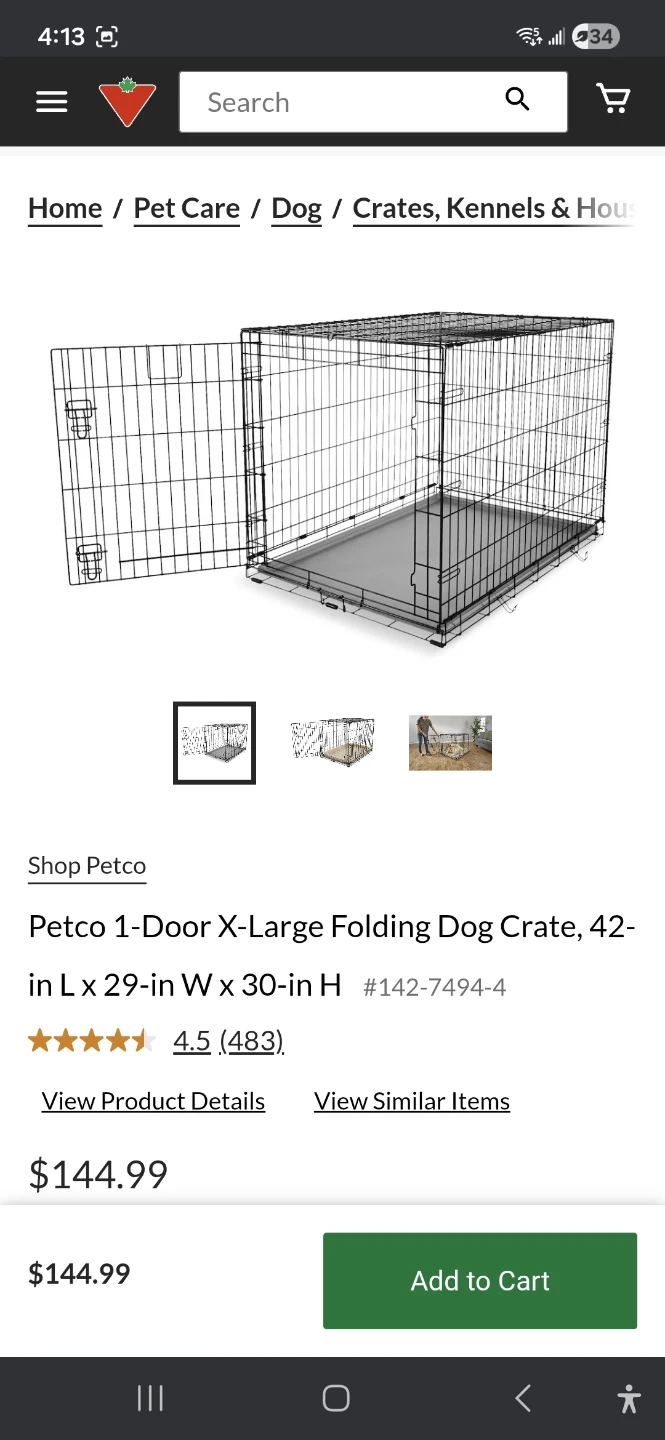 Petco 1-Door X-Large Folding Dog Crate
