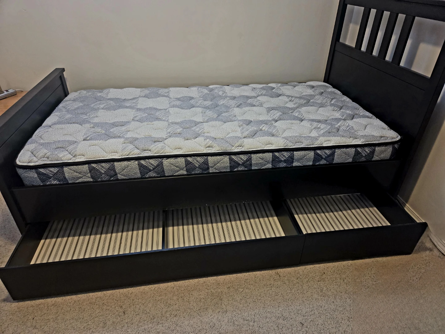 Black Twin Bed Frame with Storage Drawers - photo 2