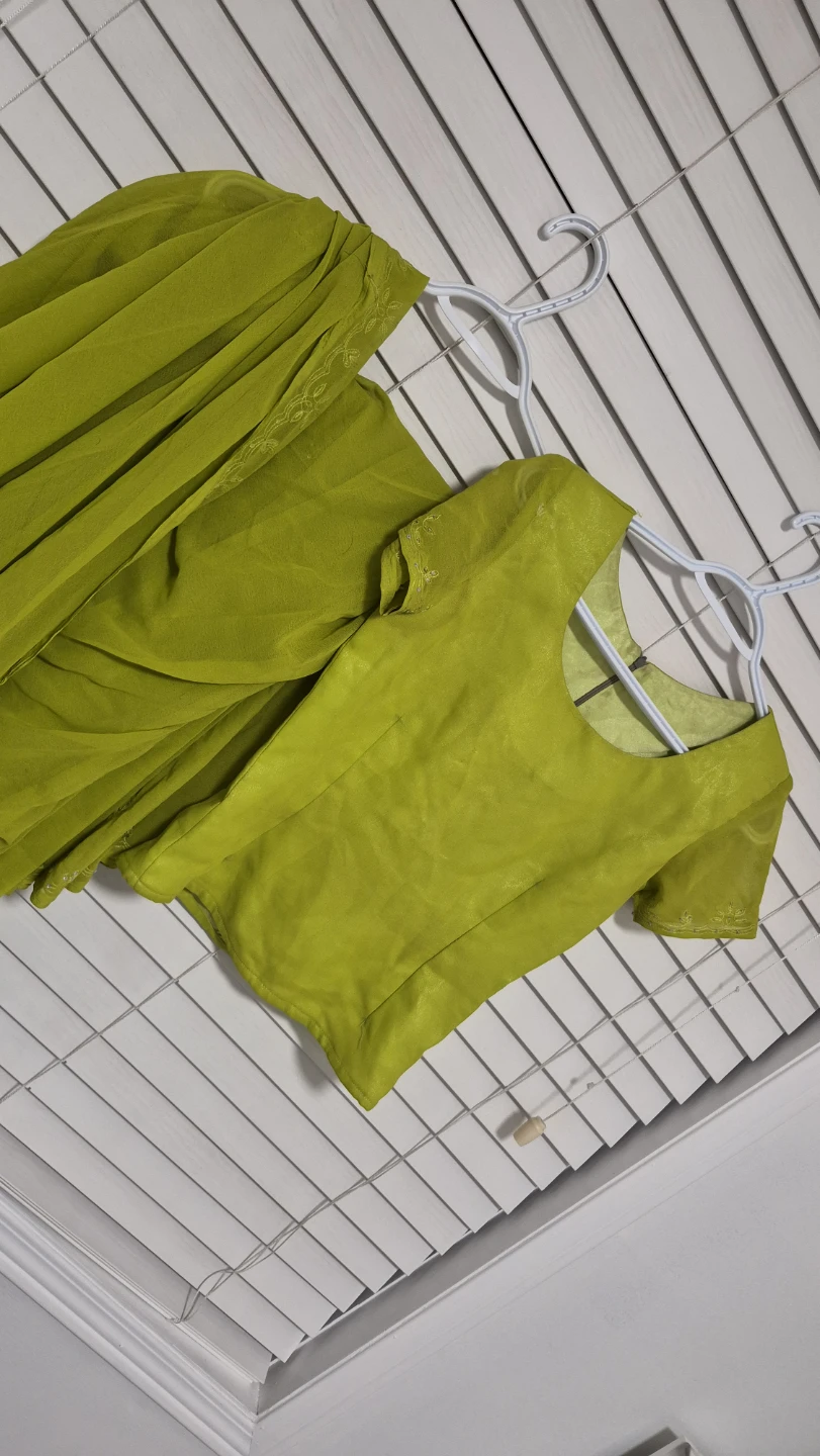 Lime Green Embroidered Saree with Blouse - photo 2