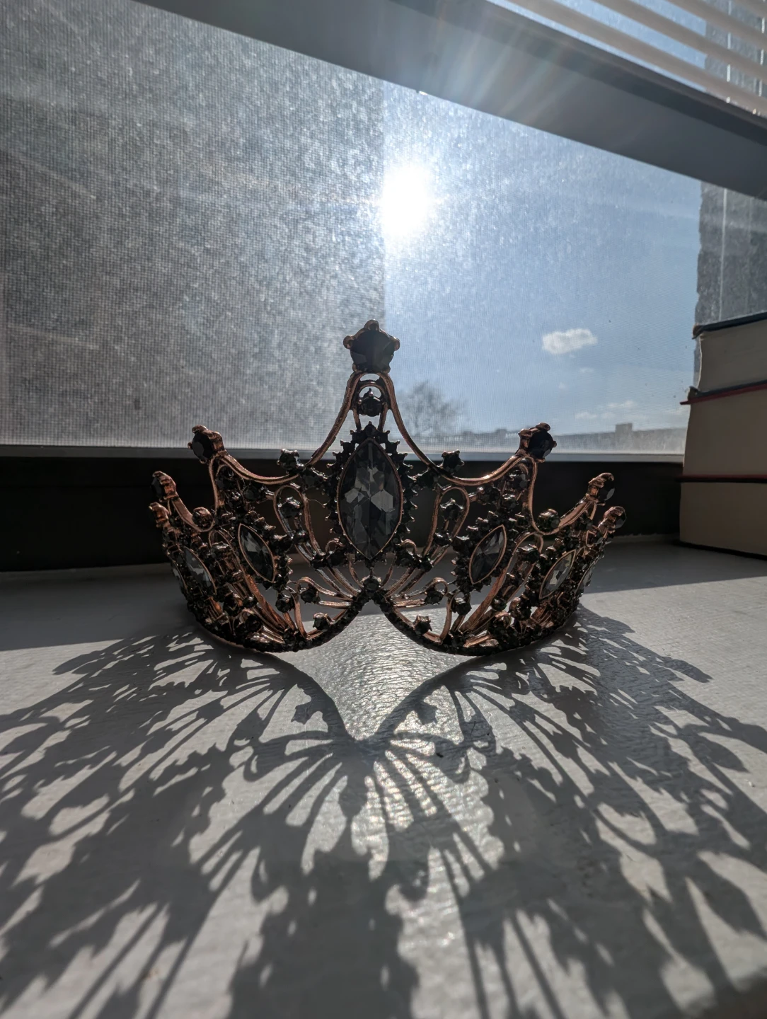 Bronze Tone Tiara with Dark Gems