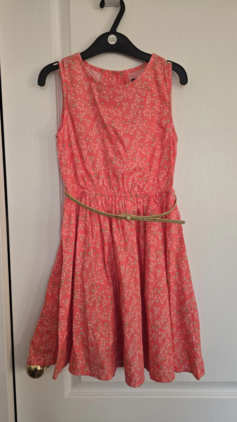 Kiabi Girls Coral Floral Dress with Gold Belt - Size 10Y - photo 2