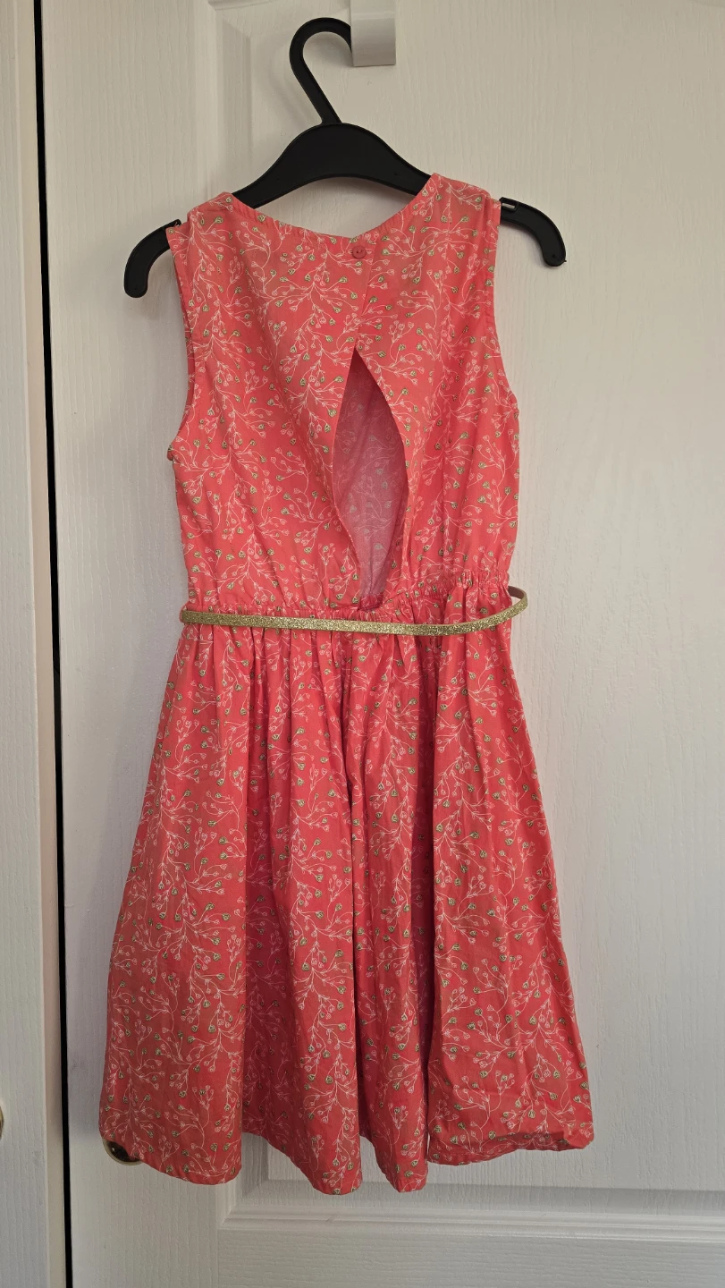 Kiabi Girls Coral Floral Dress with Gold Belt - Size 10Y - photo 3