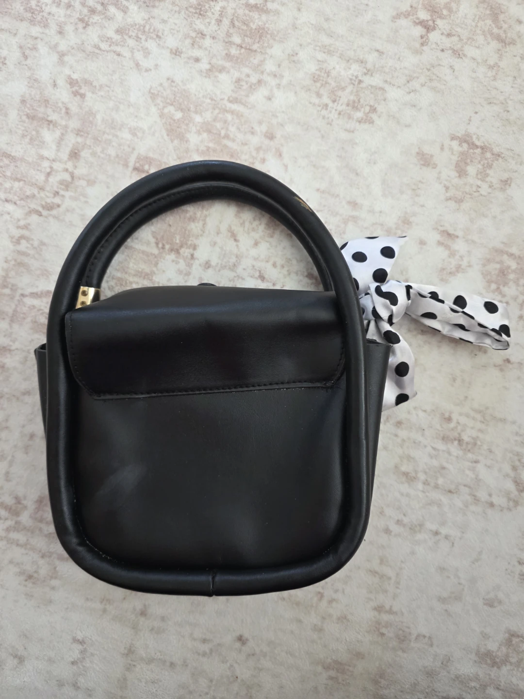 Black Mini Handbag with Polka Dot Scarf - photo 2
