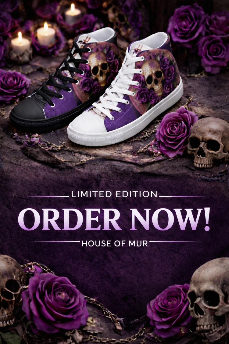 Limited Edition Mur Brand Skull & Roses High-Top Sneakers - photo 2