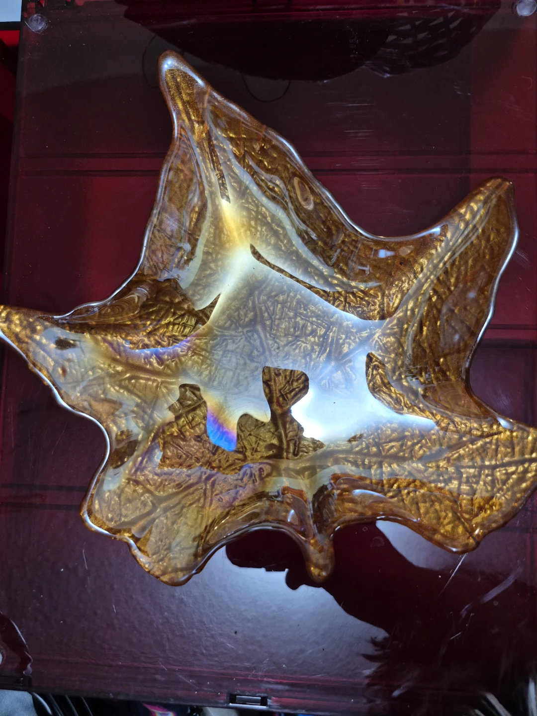 Amber Glass Leaf Shaped Dish - photo 2