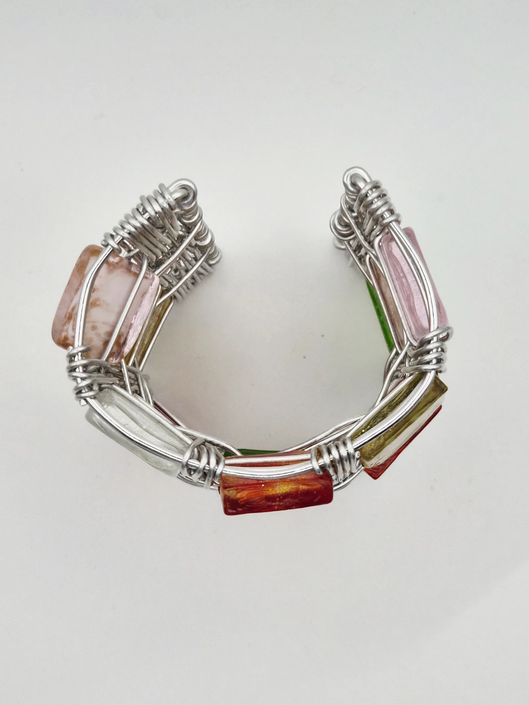 Wire Wrapped Multi-Color Glass Bead Cuff Bracelet - photo 2