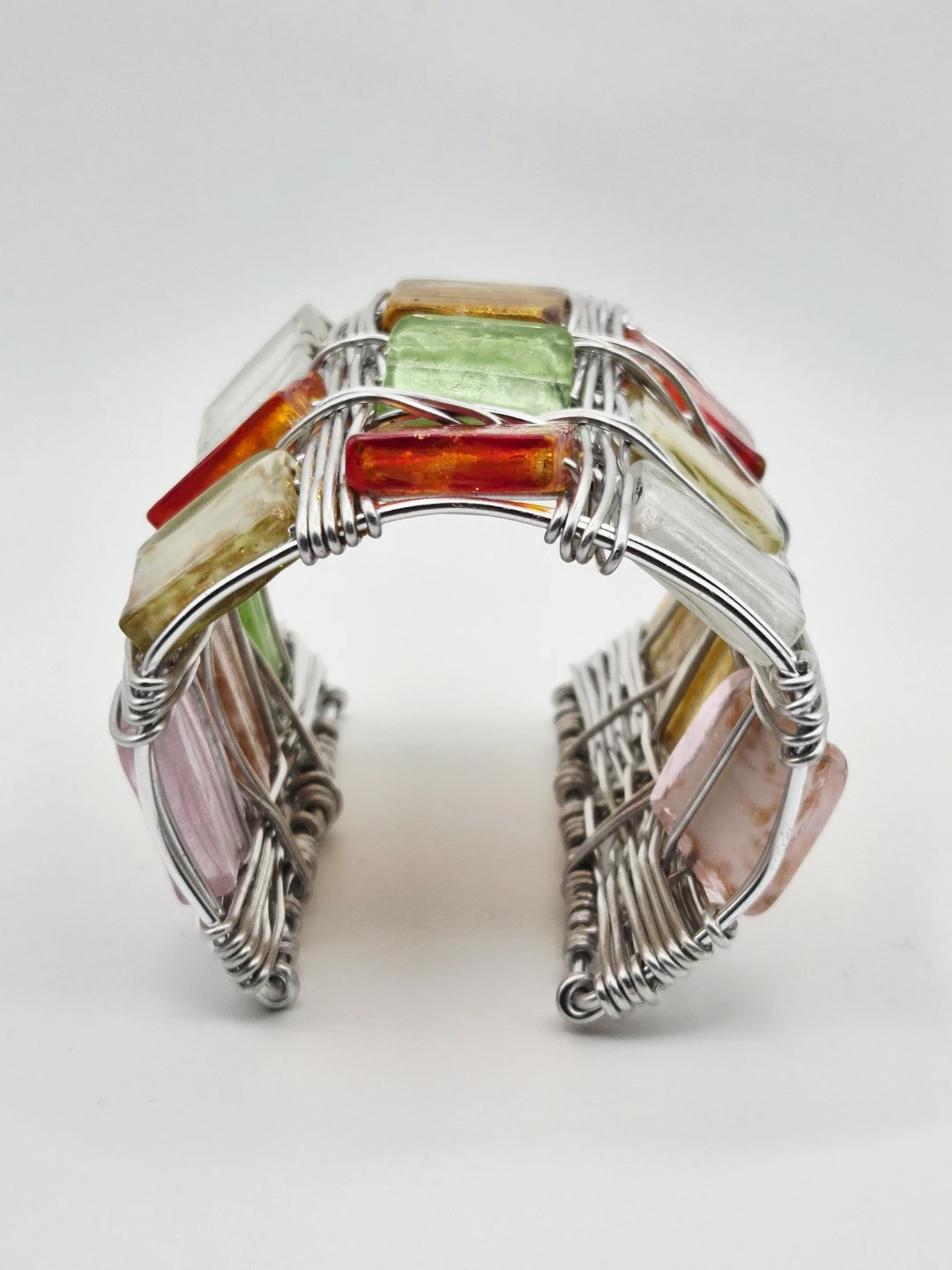 Wire Wrapped Multi-Color Glass Bead Cuff Bracelet - photo 3
