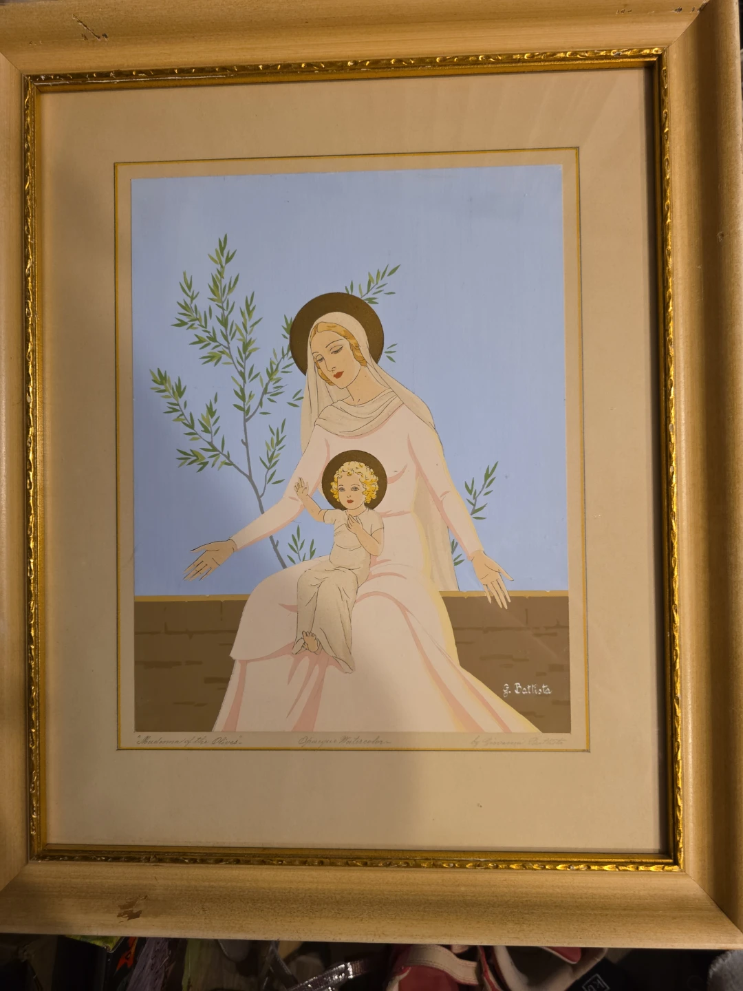 Madonna of the Olives Opaque Watercolor Painting by G. Battista