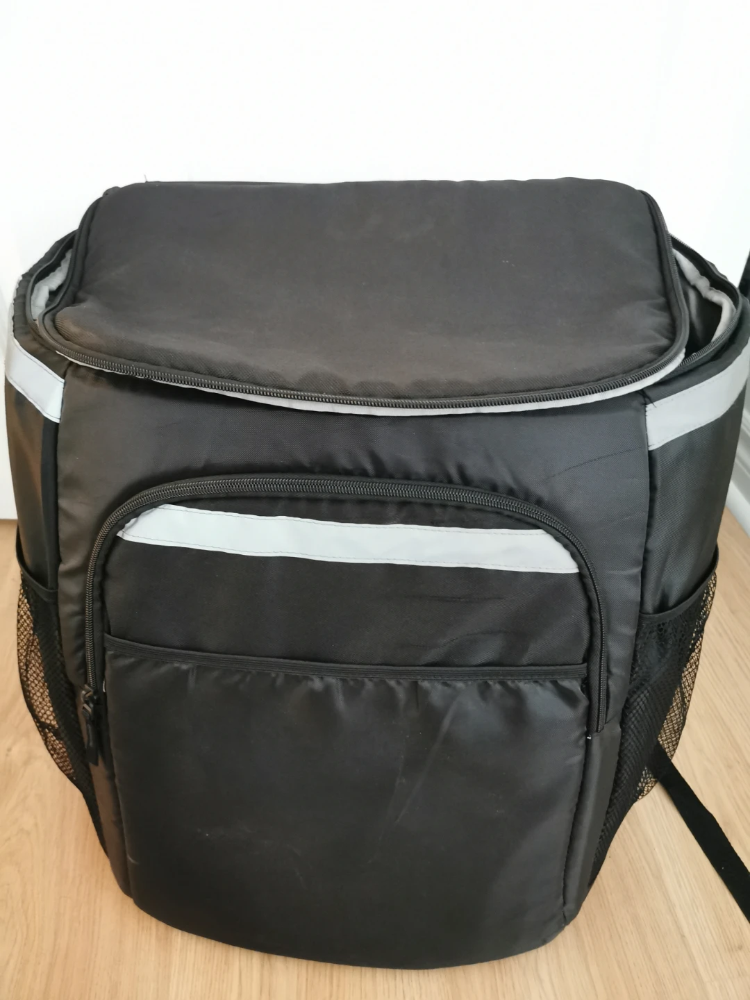 Black Insulated Delivery Backpack with Reflective Strips