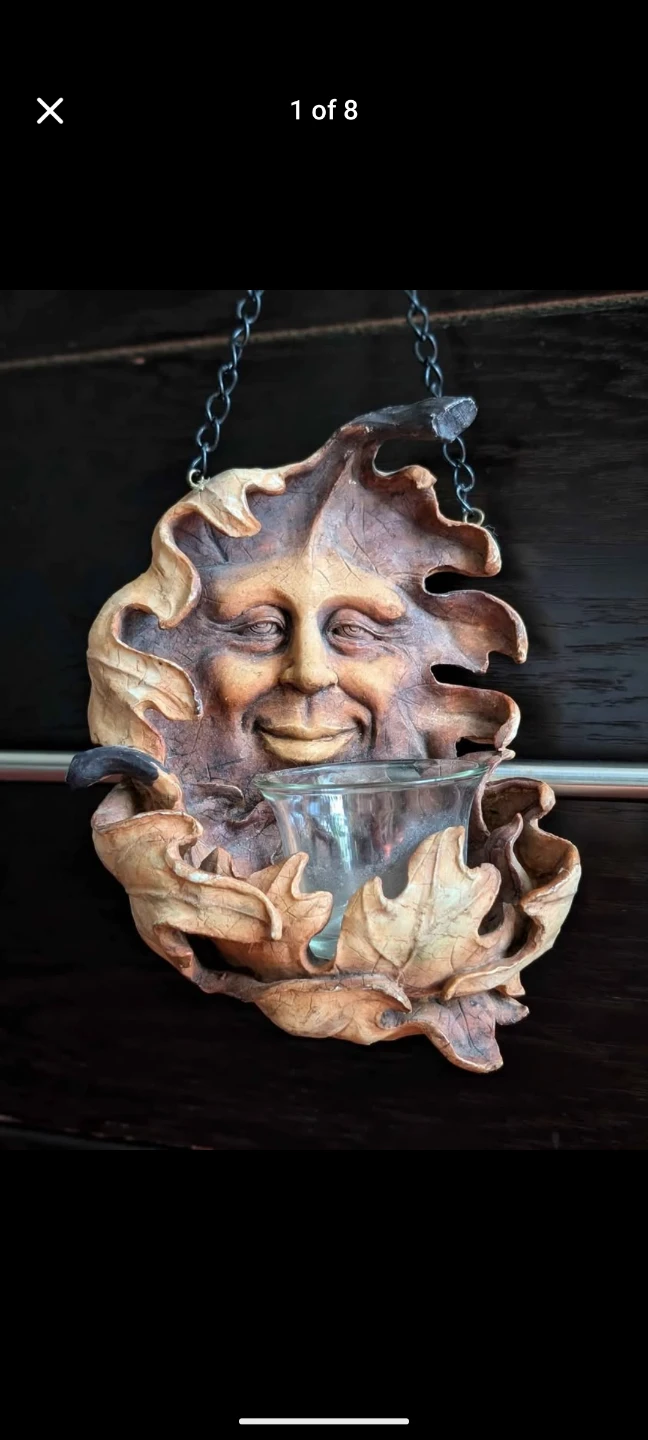 Whimsical spirit leaf Face Tea Light Holder Wall Decor