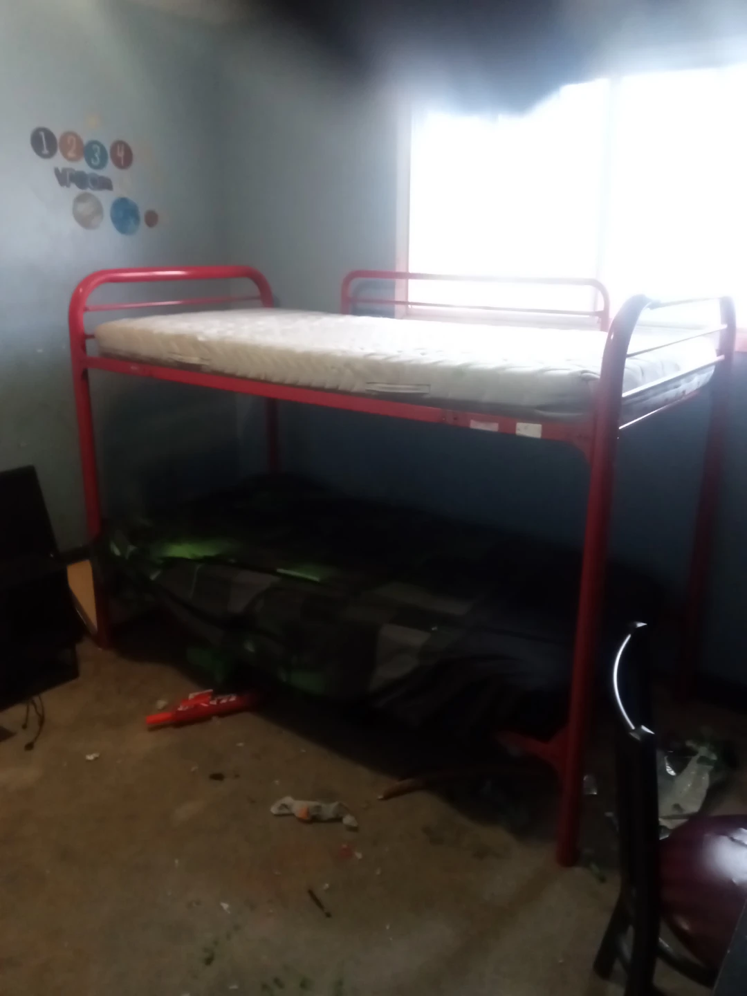 Red Metal Bunk Bed with Mattresses