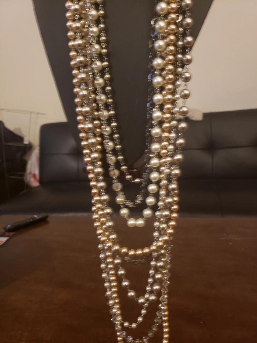 Multi-Strand Faux Pearl Necklace with Rhinestones