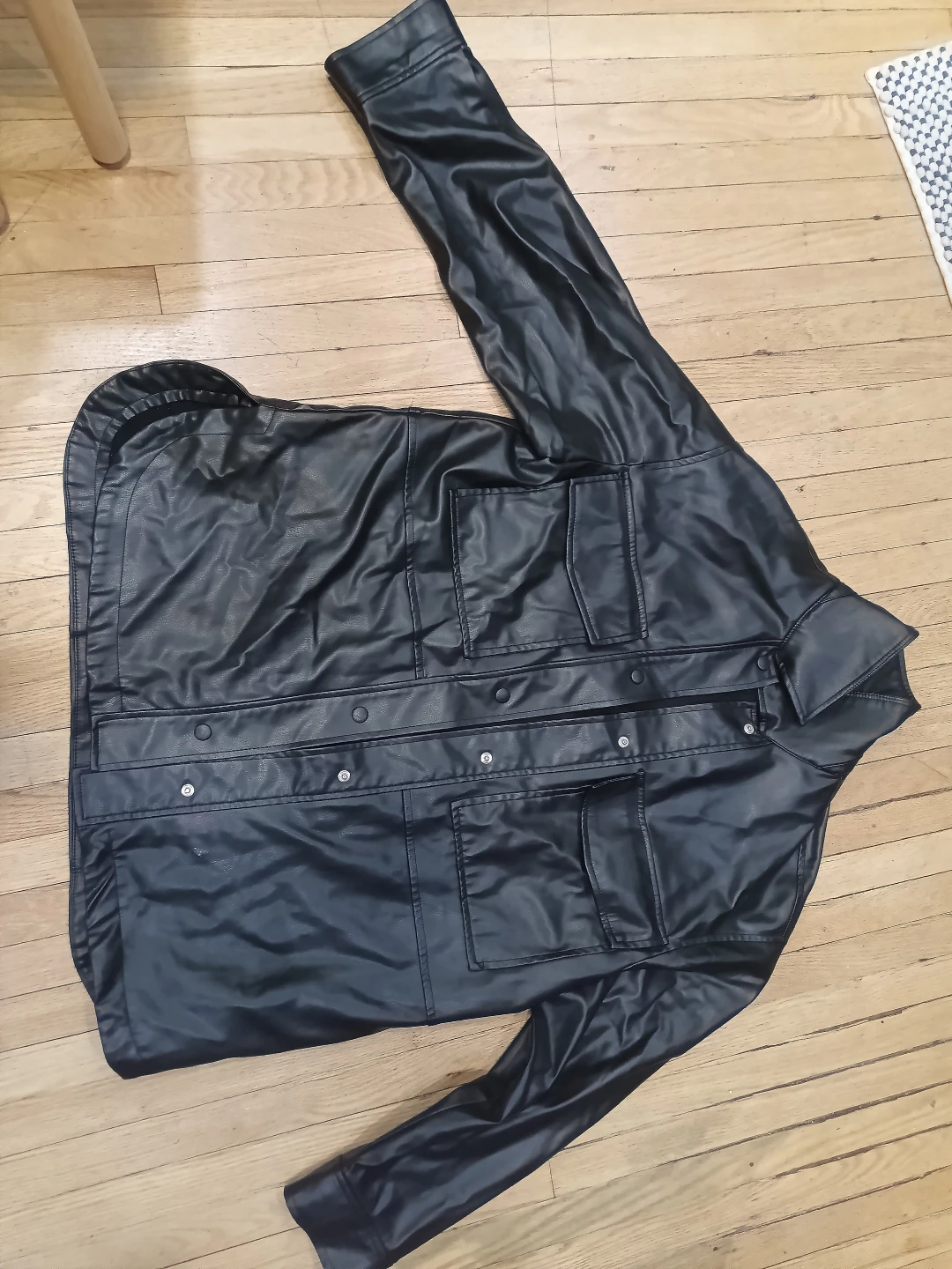 Zara Black Faux Leather Utility Jacket Size M