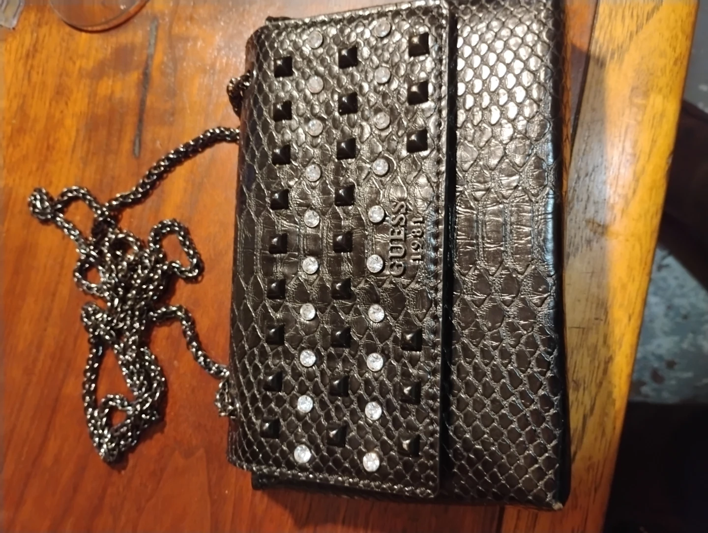 Guess Black Snake Print Studded Crossbody Bag - photo 3
