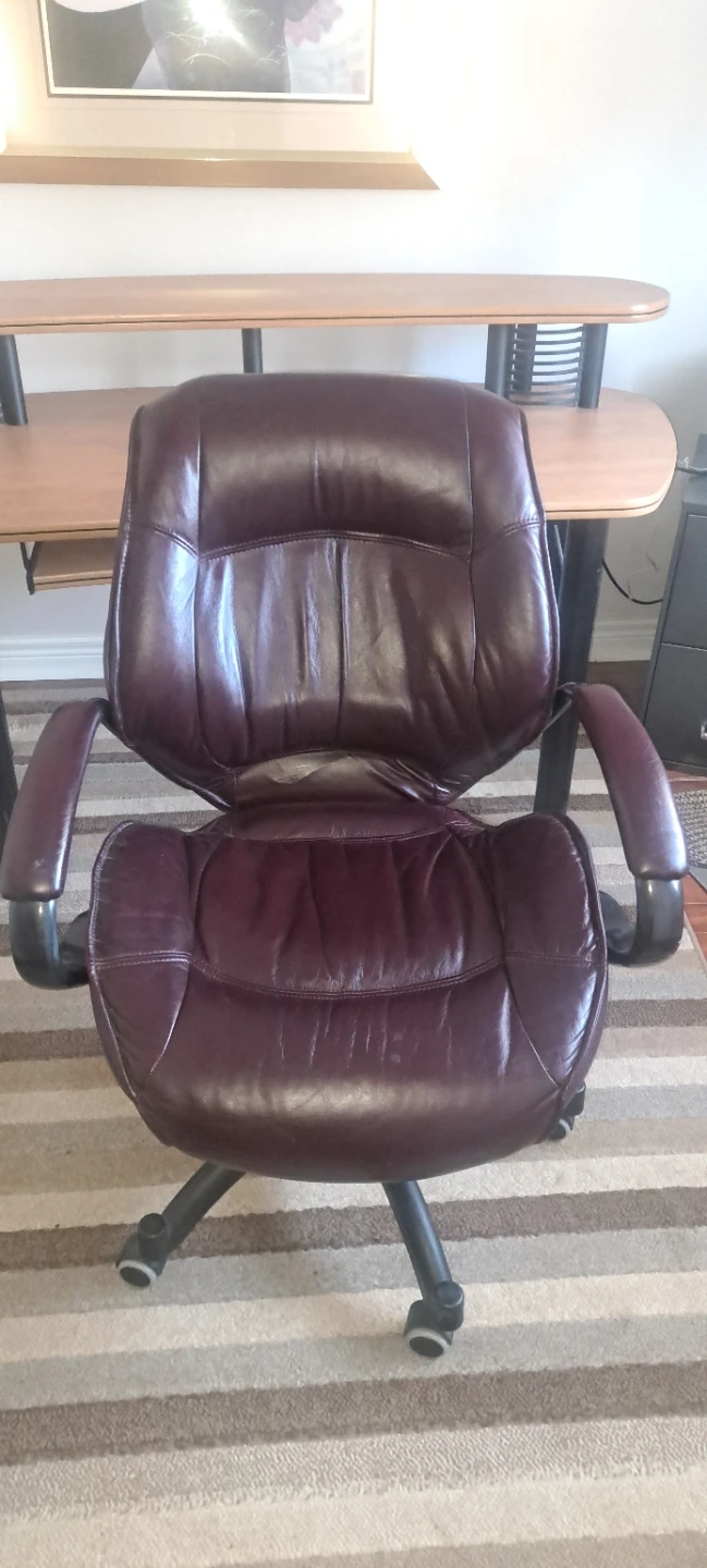 Brown Leather Office Chair and desk - photo 3