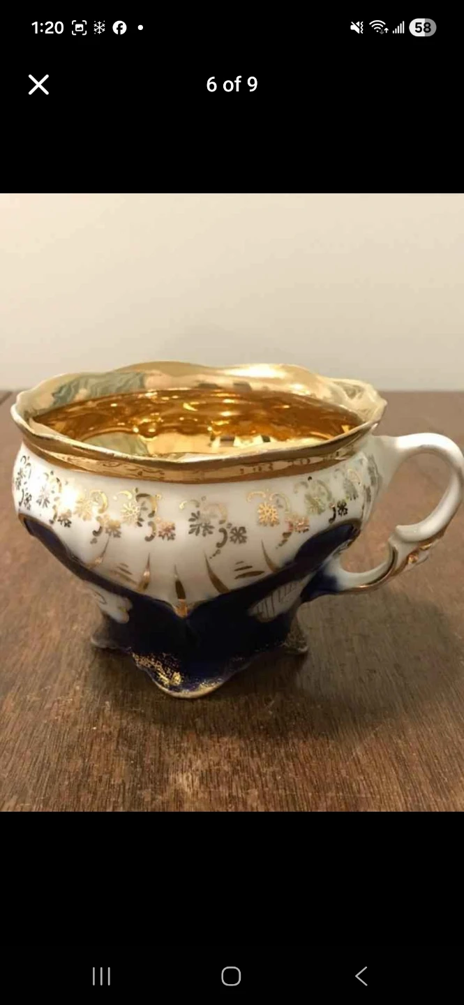 Vintage Mustache Cup with Gold Interior and Blue Accents - photo 2