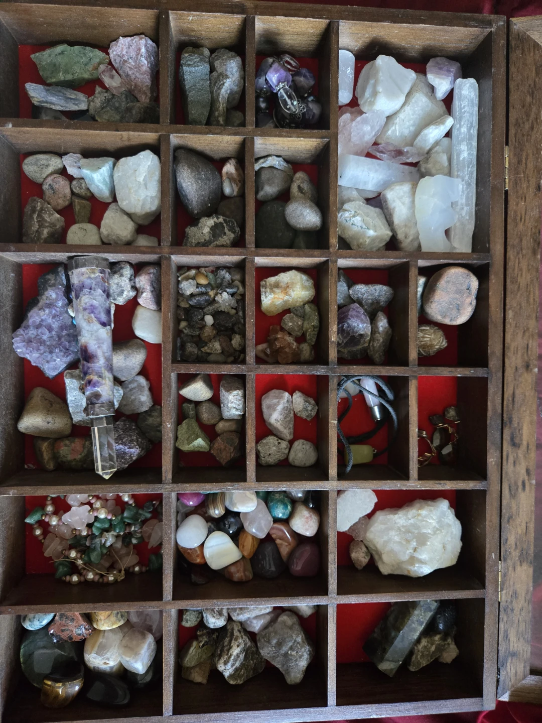 Assorted Crystal and Gemstone Collection in Wooden Box