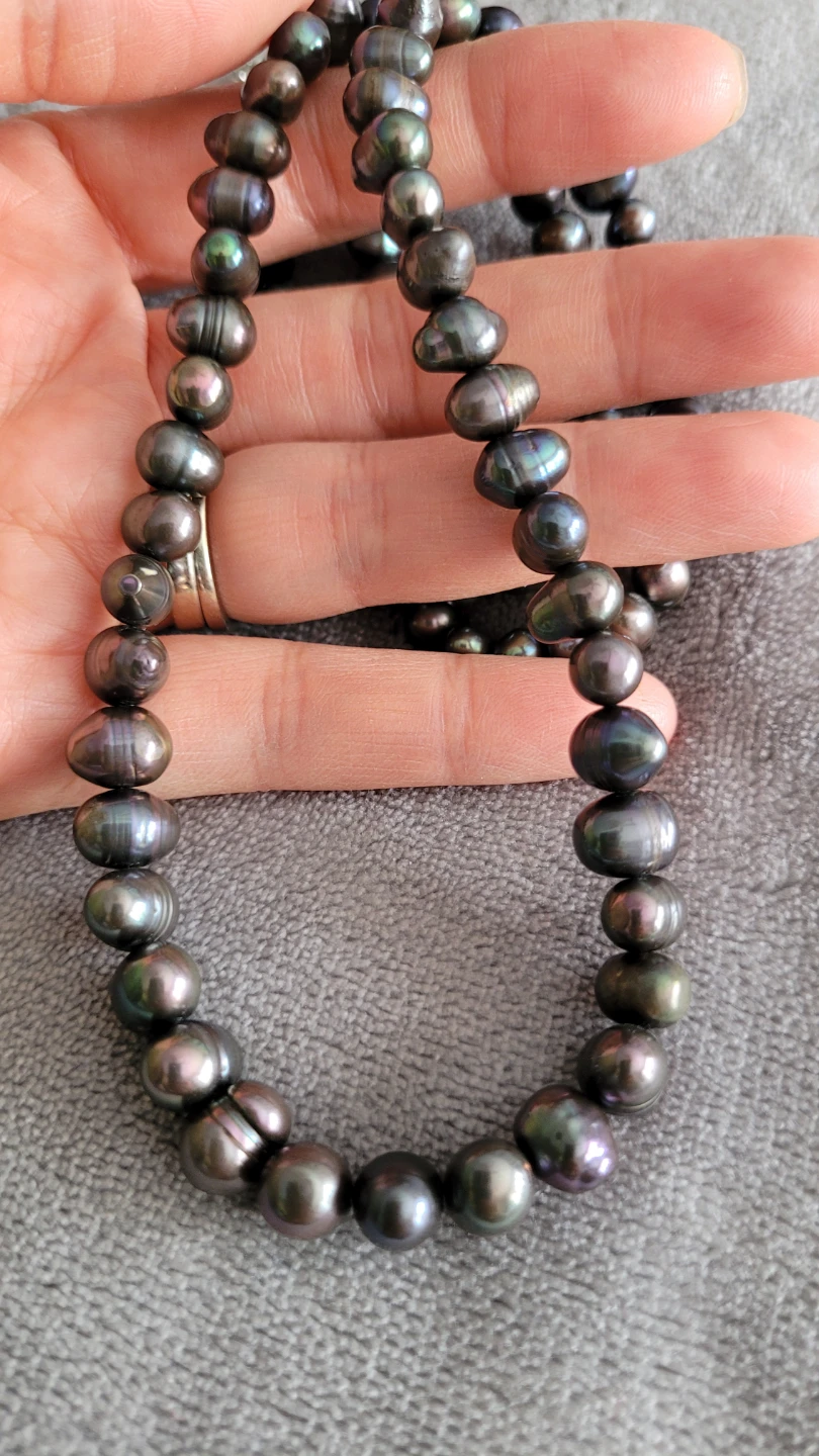 Black Freshwater Pearl Necklace with Silver Clasp