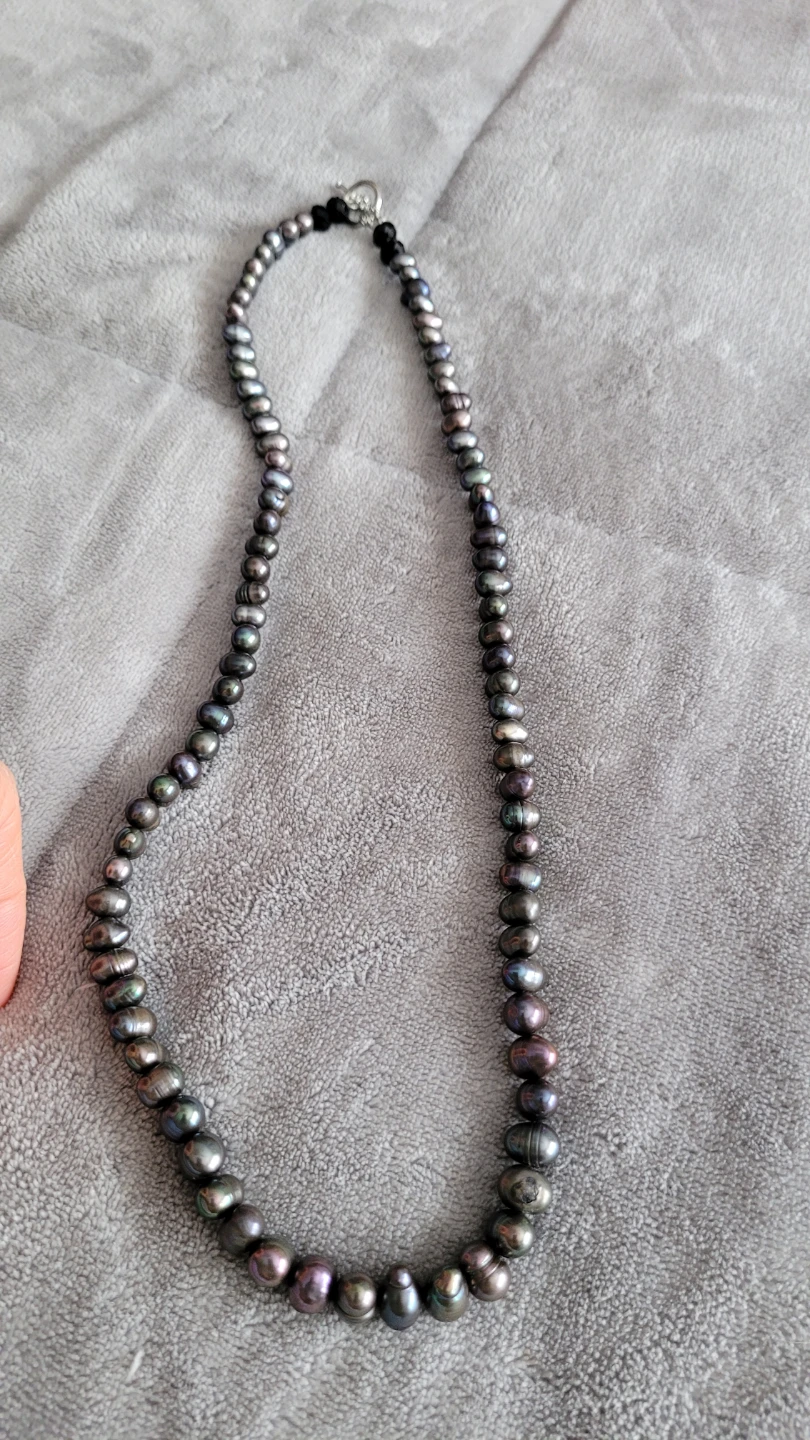 Black Freshwater Pearl Necklace with Silver Clasp - photo 2