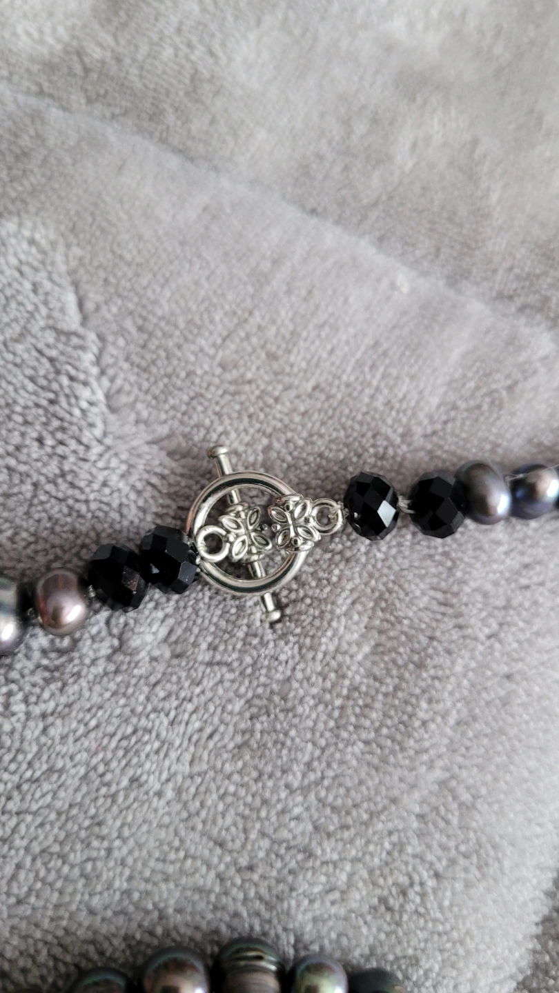 Black Freshwater Pearl Necklace with Silver Clasp - photo 3