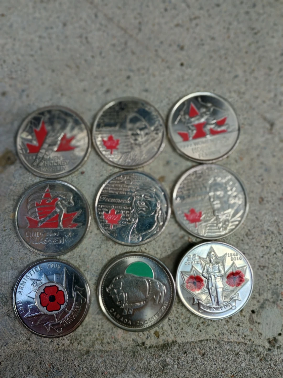 Collection of 9 Canadian Quarters