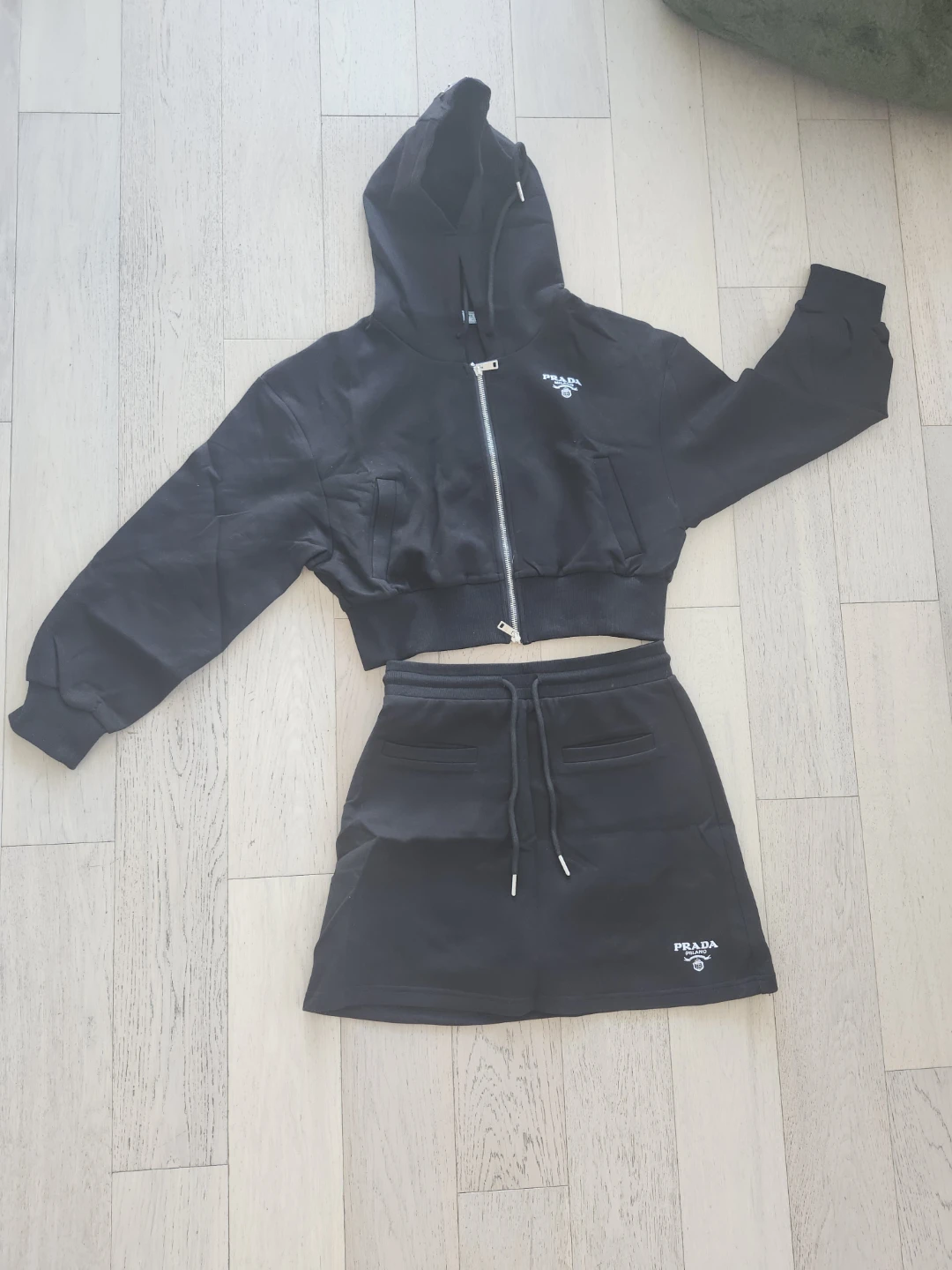 Prada Black Cropped Hoodie & Skirt Set