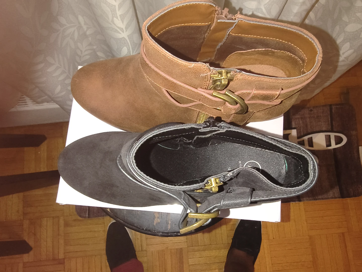 Black and Brown Suede Ankle Boots with Buckle Detail Size12W NEW - photo 3