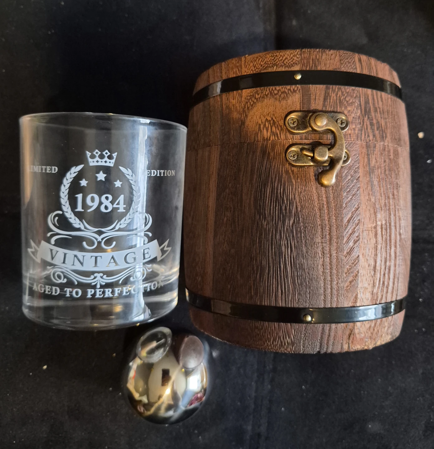 Vintage 1984 Whiskey Glass & Stainless Steel Ice Sphere Set - photo 4