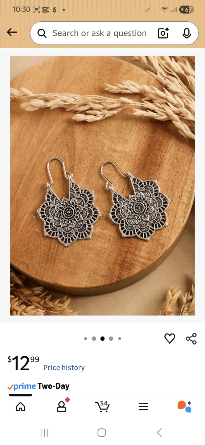 Silver Tone Mandala Hoop Earrings - photo 3