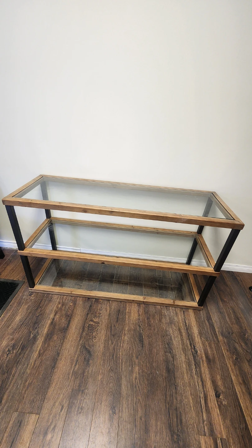 Two-Tier Glass Top Coffee Table with Wood and Metal Frame - photo 2