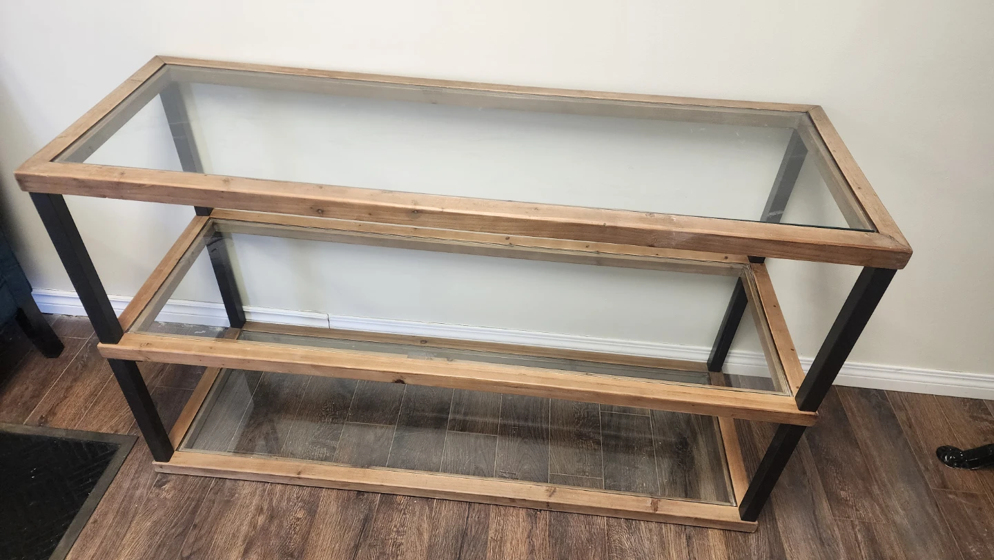 Two-Tier Glass Top Coffee Table with Wood and Metal Frame - photo 3