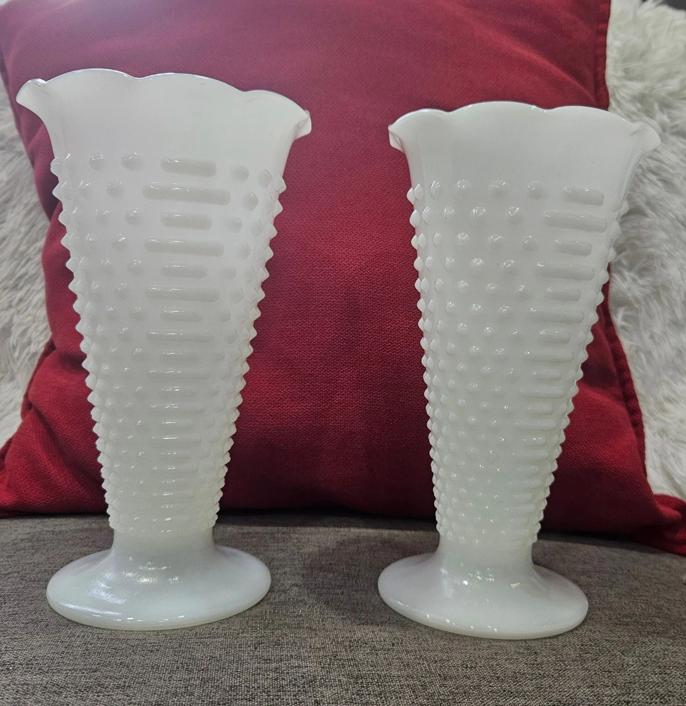 Pair of Hobnail Milk Glass Vases