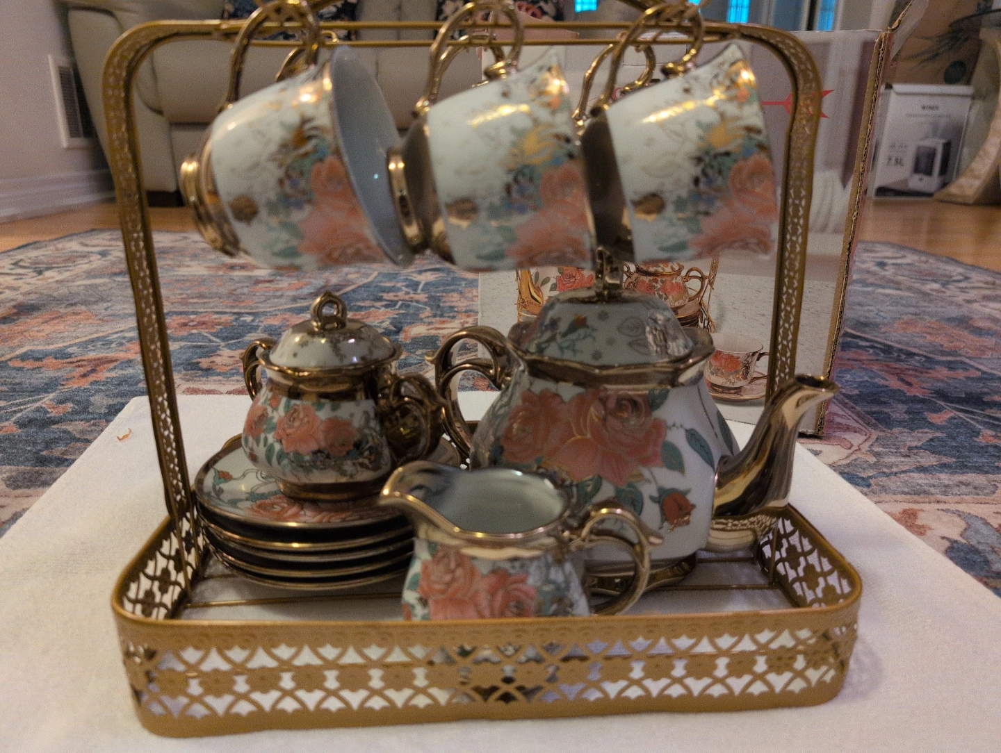 17 Piece Coffee Tea Set with Gold Stand - photo 2