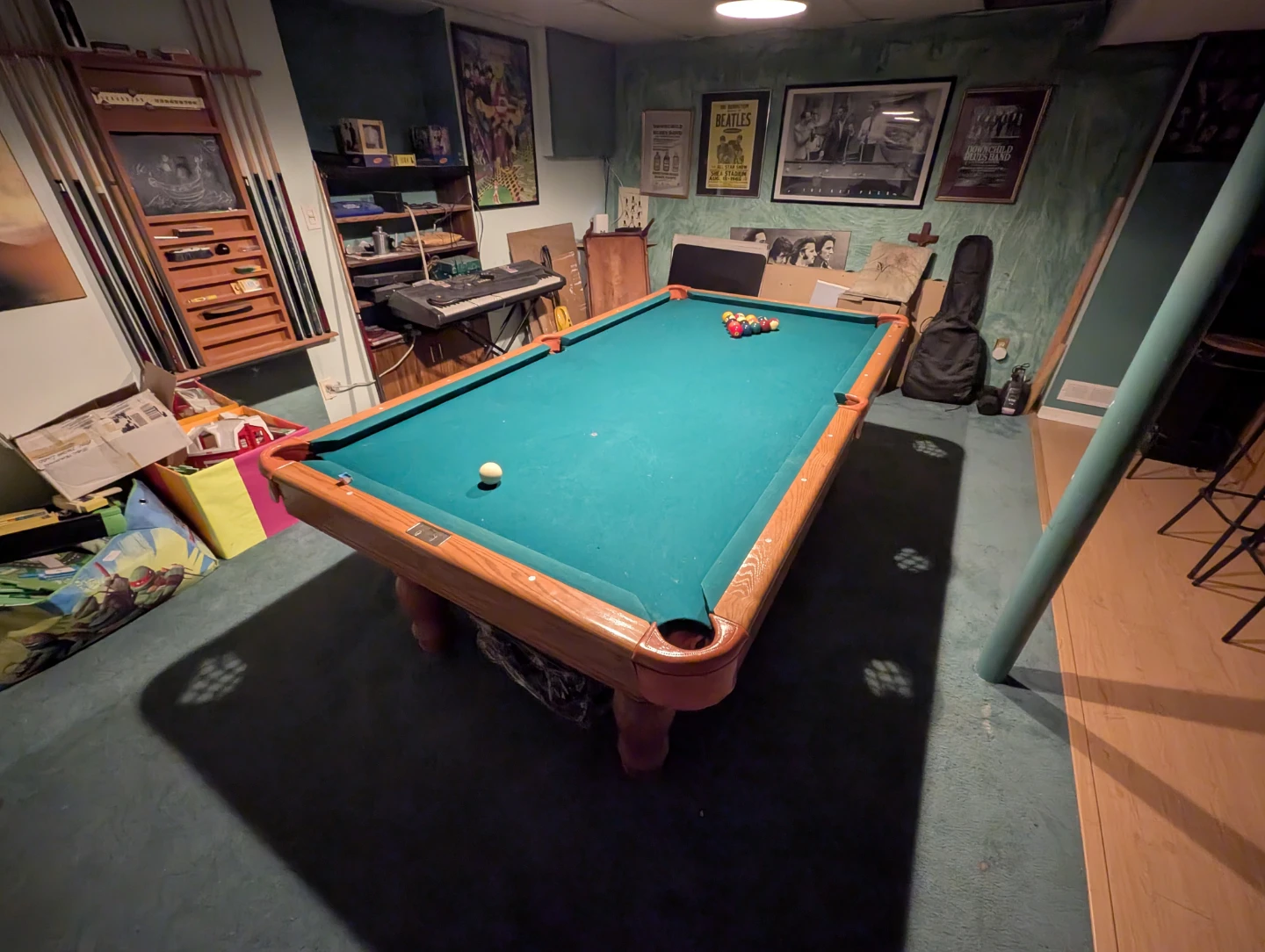 Pool Table with Balls and Cues