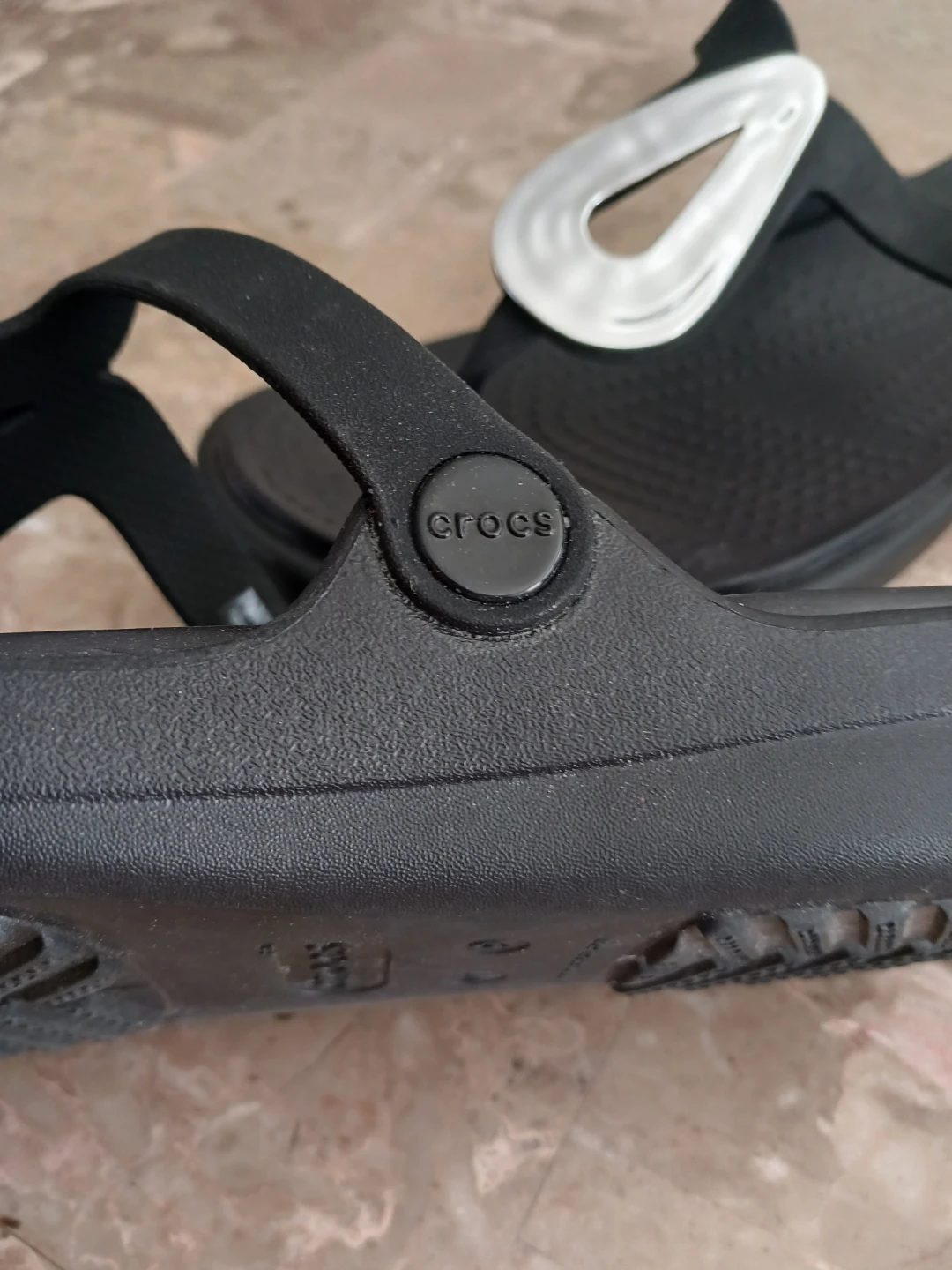Black Crocs Flip Flops with Silver Detail - photo 4