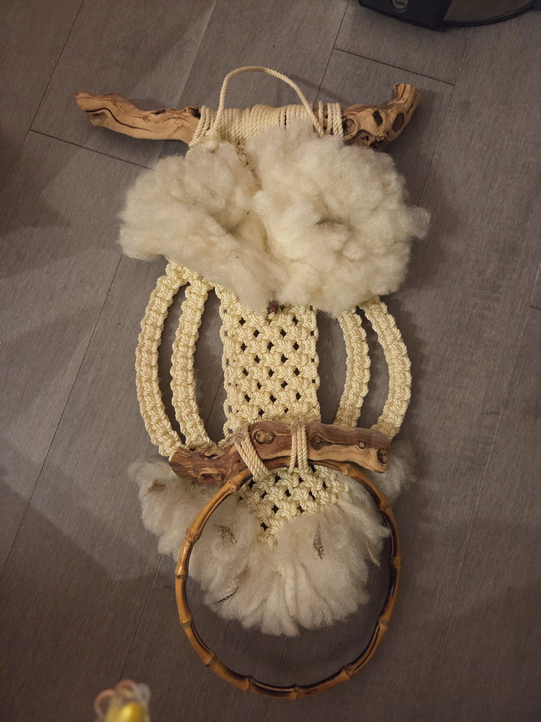 Boho Macrame Wall Hanging with Wood and Wool Accents - photo 2