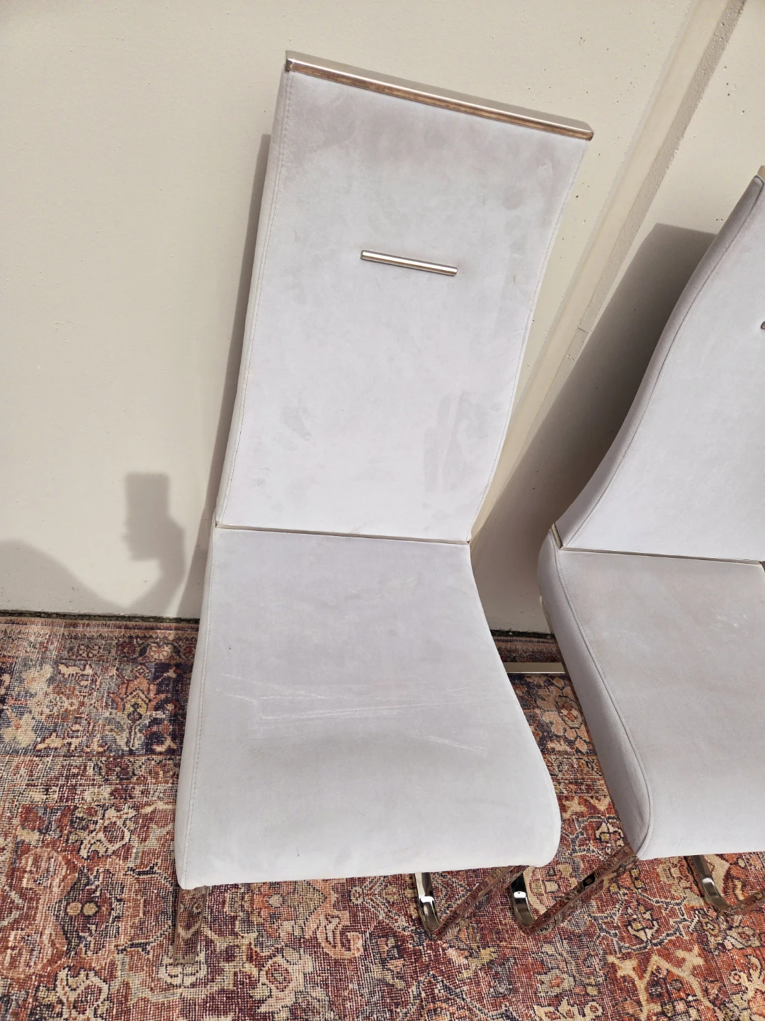 Set Of 3 Light Grey Dining Chairs With Chrome Base - photo 4